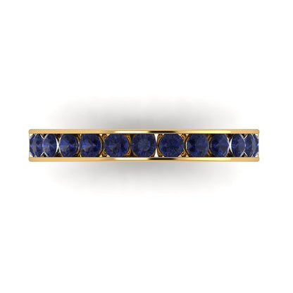 0.39 cttw Simulated Blue Sapphire Round Cut Yellow Gold Eternity Wedding Band