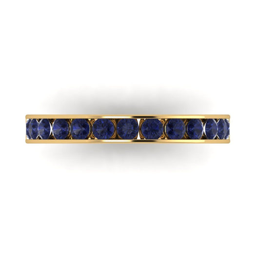 0.39 cttw Simulated Blue Sapphire Round Cut Yellow Gold Eternity Wedding Band