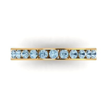0.39 cttw Natural Aquamarine Round Cut Yellow Gold Eternity Wedding Band