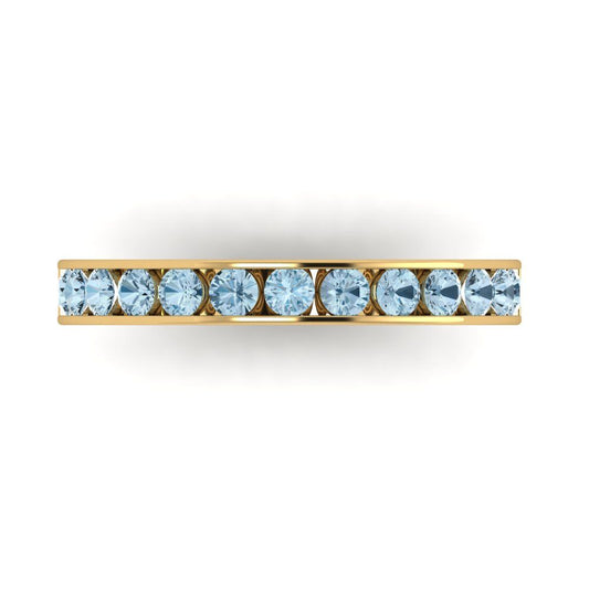 0.39 cttw Natural Aquamarine Round Cut Yellow Gold Eternity Wedding Band