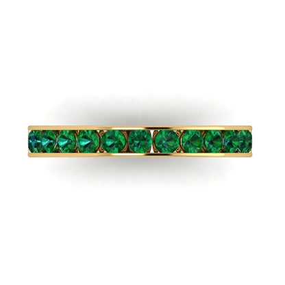 0.39 cttw Simulated Emerald Round Cut Yellow Gold Eternity Wedding Band