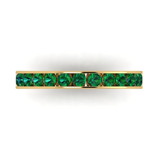 0.39 cttw Simulated Emerald Round Cut Yellow Gold Eternity Wedding Band