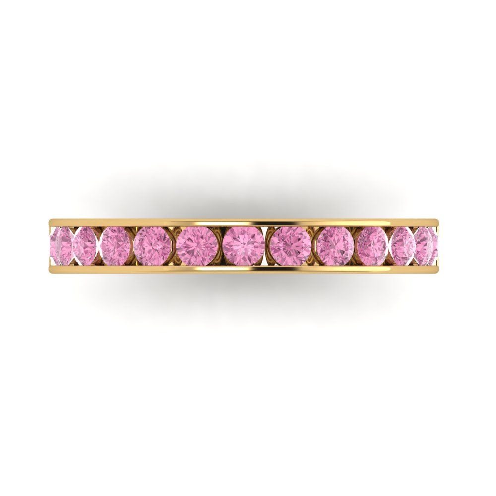 0.39 cttw Simulated Pink Diamond Round Cut Yellow Gold Eternity Wedding Band