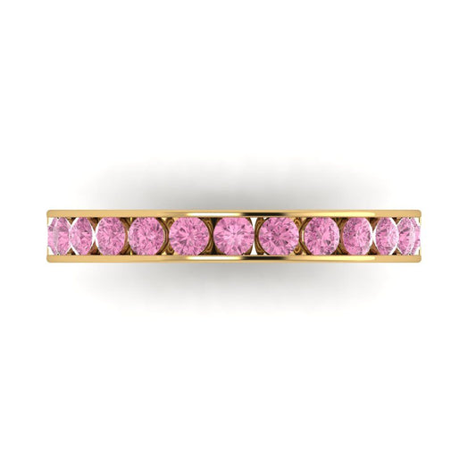 0.39 cttw Simulated Pink Diamond Round Cut Yellow Gold Eternity Wedding Band