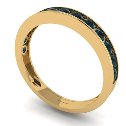 0.39 cttw Natural London Blue Topaz Round Cut Yellow Gold Eternity Wedding Band
