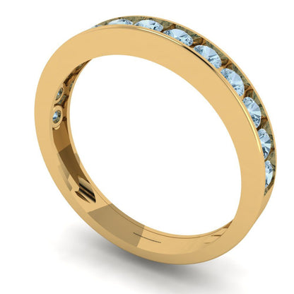 0.39 cttw Natural Swiss Blue Topaz Round Cut Yellow Gold Eternity Wedding Band