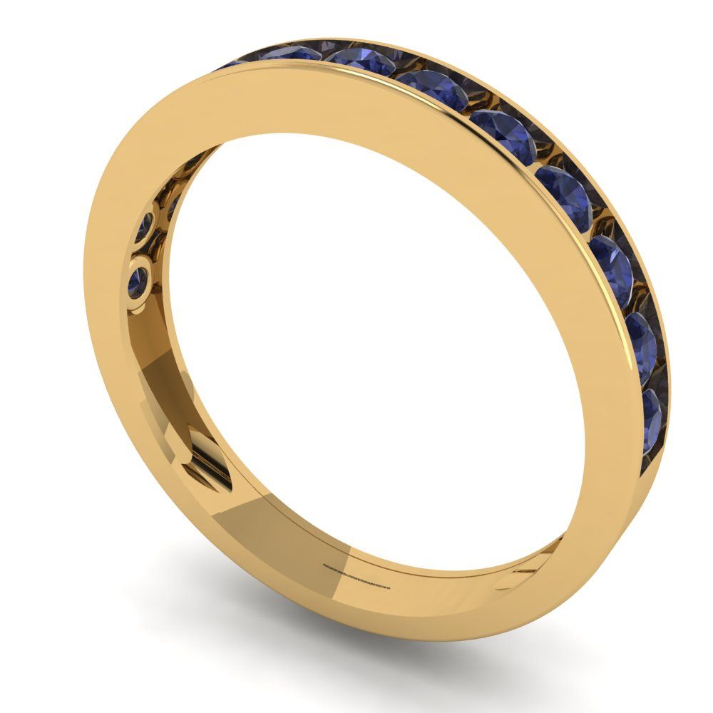0.39 cttw Simulated Blue Sapphire Round Cut Yellow Gold Eternity Wedding Band