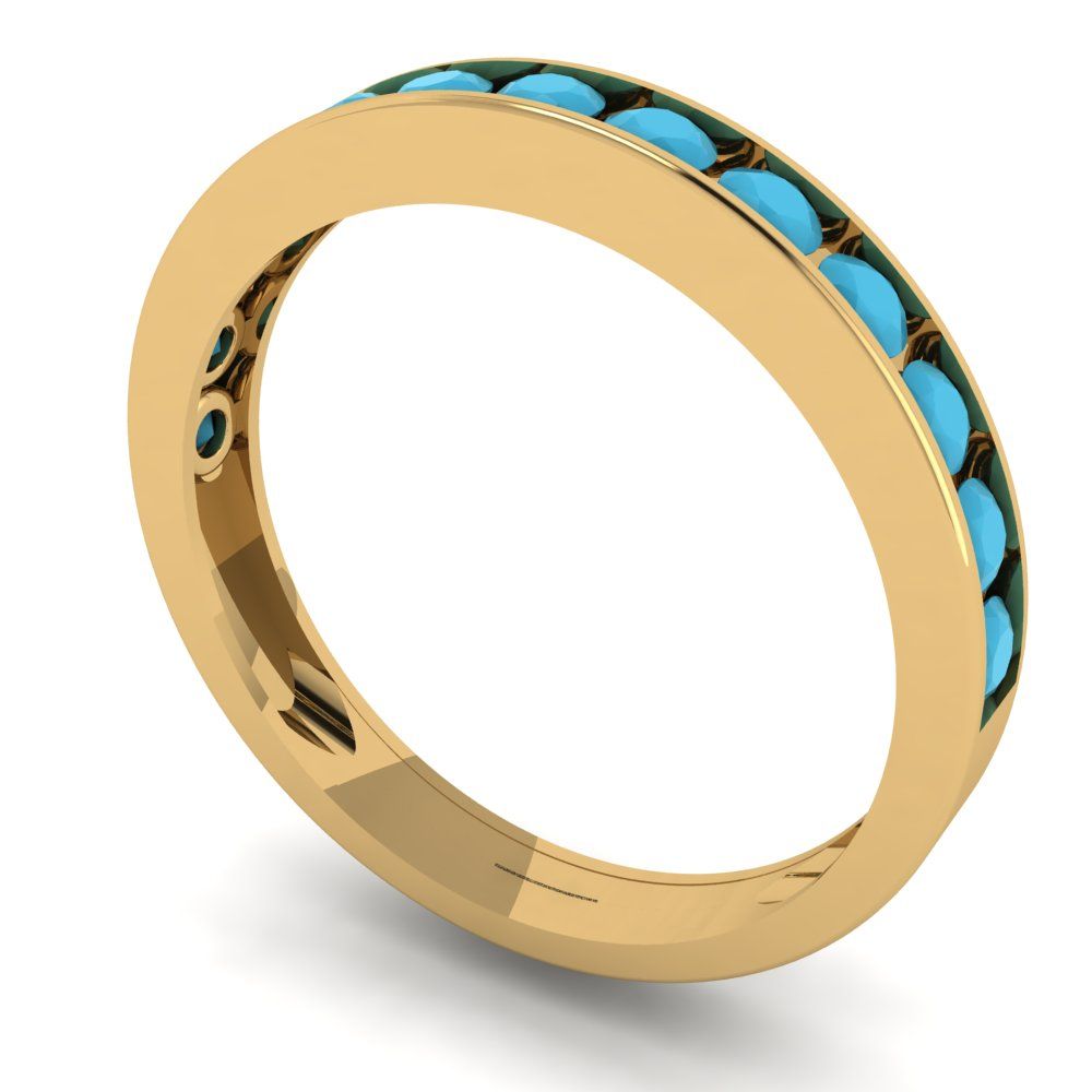 0.39 cttw Simulated Turquoise Round Cut Yellow Gold Eternity Wedding Band