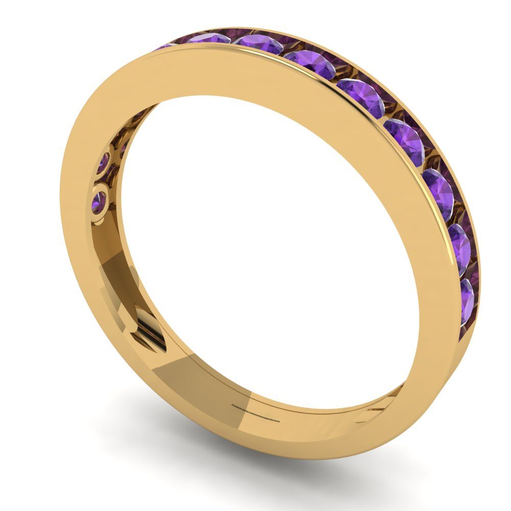 0.39 cttw Natural Amethyst Round Cut Yellow Gold Eternity Wedding Band