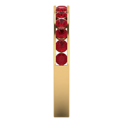 0.39 cttw Simulated Pink Tourmaline Round Cut Yellow Gold Eternity Wedding Band