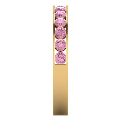 0.39 cttw Simulated Pink Diamond Round Cut Yellow Gold Eternity Wedding Band