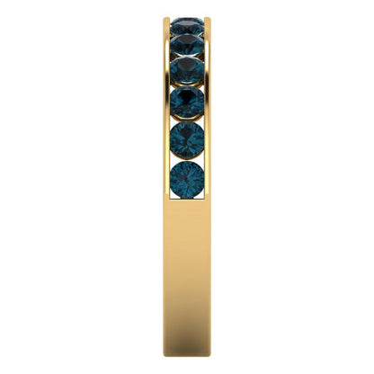 0.39 cttw Natural London Blue Topaz Round Cut Yellow Gold Eternity Wedding Band