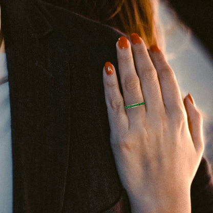 0.39 cttw Simulated Emerald Round Cut Yellow Gold Eternity Wedding Band
