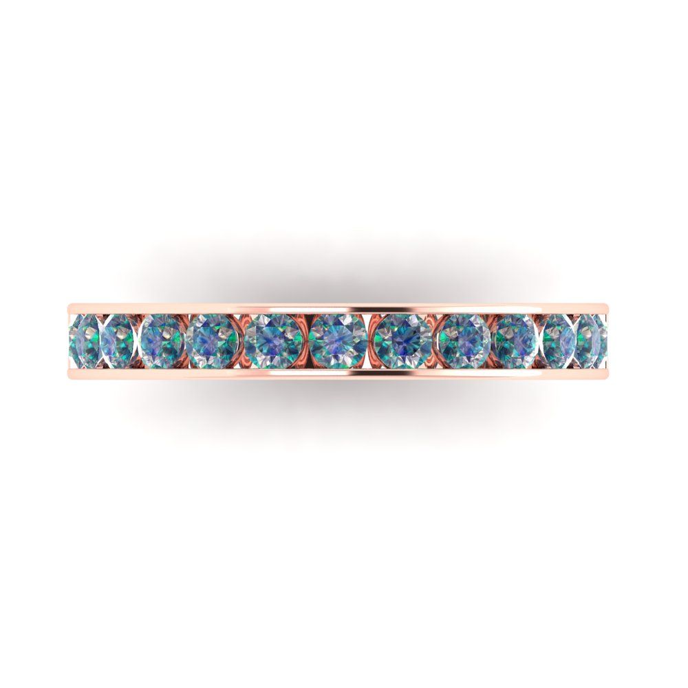 0.39 cttw Blue Moissanite Round Cut Rose Gold Eternity Wedding Band