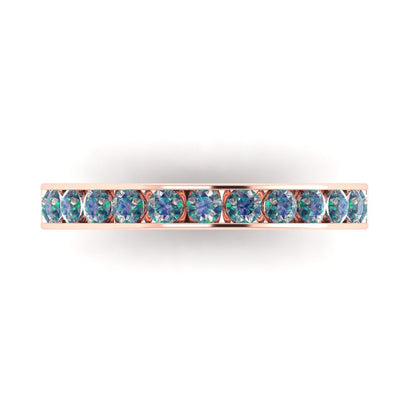 0.39 cttw Blue Moissanite Round Cut Rose Gold Eternity Wedding Band