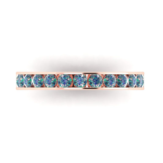 0.39 cttw Blue Moissanite Round Cut Rose Gold Eternity Wedding Band