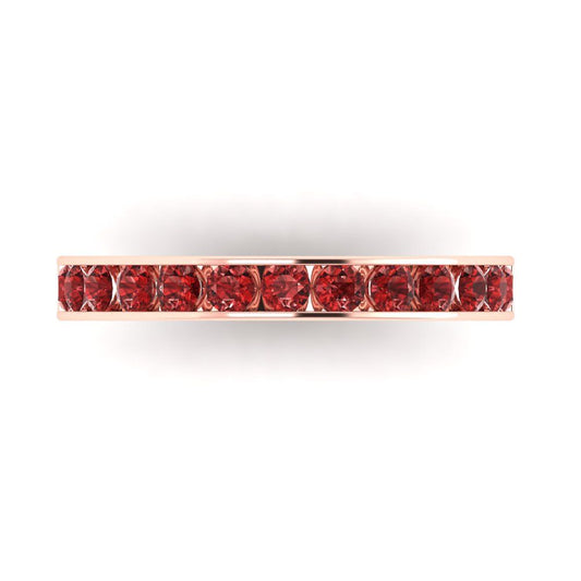 0.39 cttw Natural Garnet Round Cut Rose Gold Eternity Wedding Band