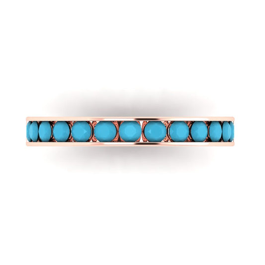 0.39 cttw Simulated Turquoise Round Cut Rose Gold Eternity Wedding Band