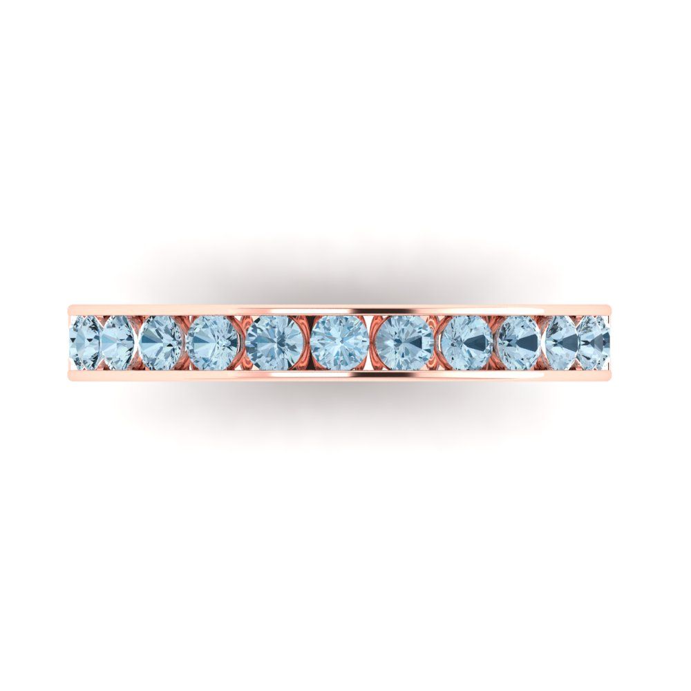 0.39 cttw Natural Sky Blue Topaz Round Cut Rose Gold Eternity Wedding Band