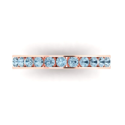0.39 cttw Natural Sky Blue Topaz Round Cut Rose Gold Eternity Wedding Band