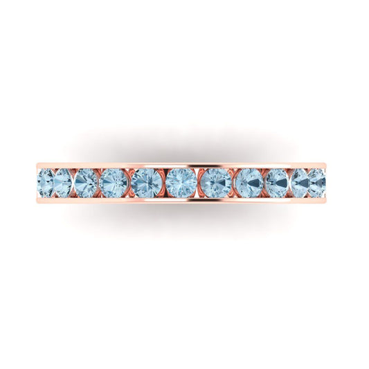 0.39 cttw Natural Sky Blue Topaz Round Cut Rose Gold Eternity Wedding Band