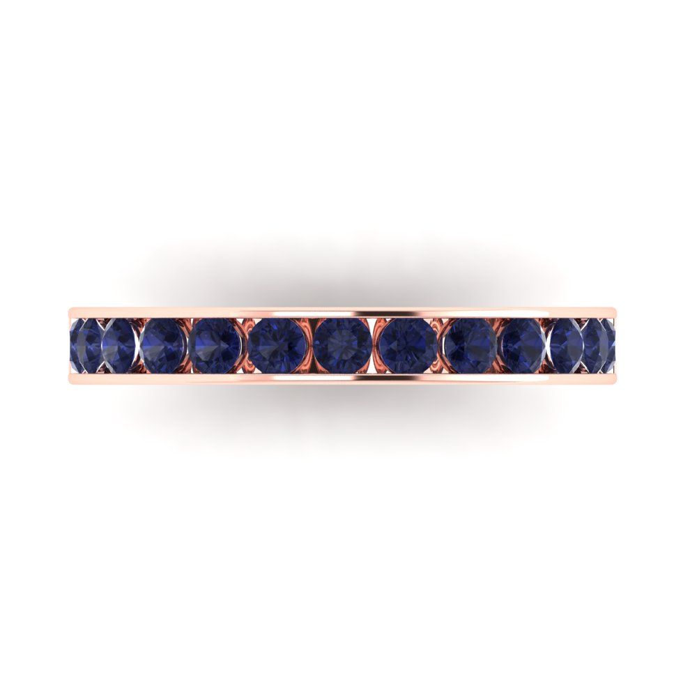 0.39 cttw Simulated Blue Sapphire Round Cut Rose Gold Eternity Wedding Band