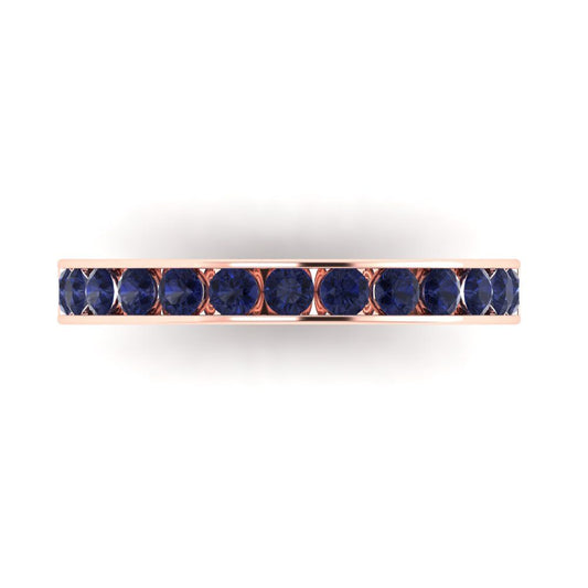 0.39 cttw Simulated Blue Sapphire Round Cut Rose Gold Eternity Wedding Band