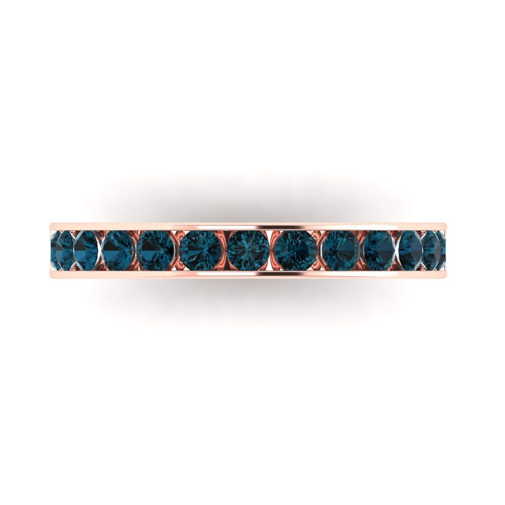 0.39 cttw Natural London Blue Topaz Round Cut Rose Gold Eternity Wedding Band