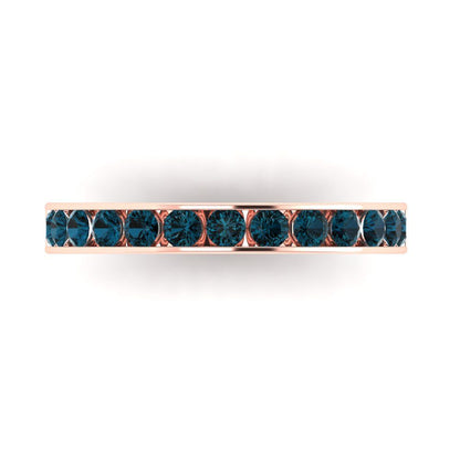 0.39 cttw Natural London Blue Topaz Round Cut Rose Gold Eternity Wedding Band