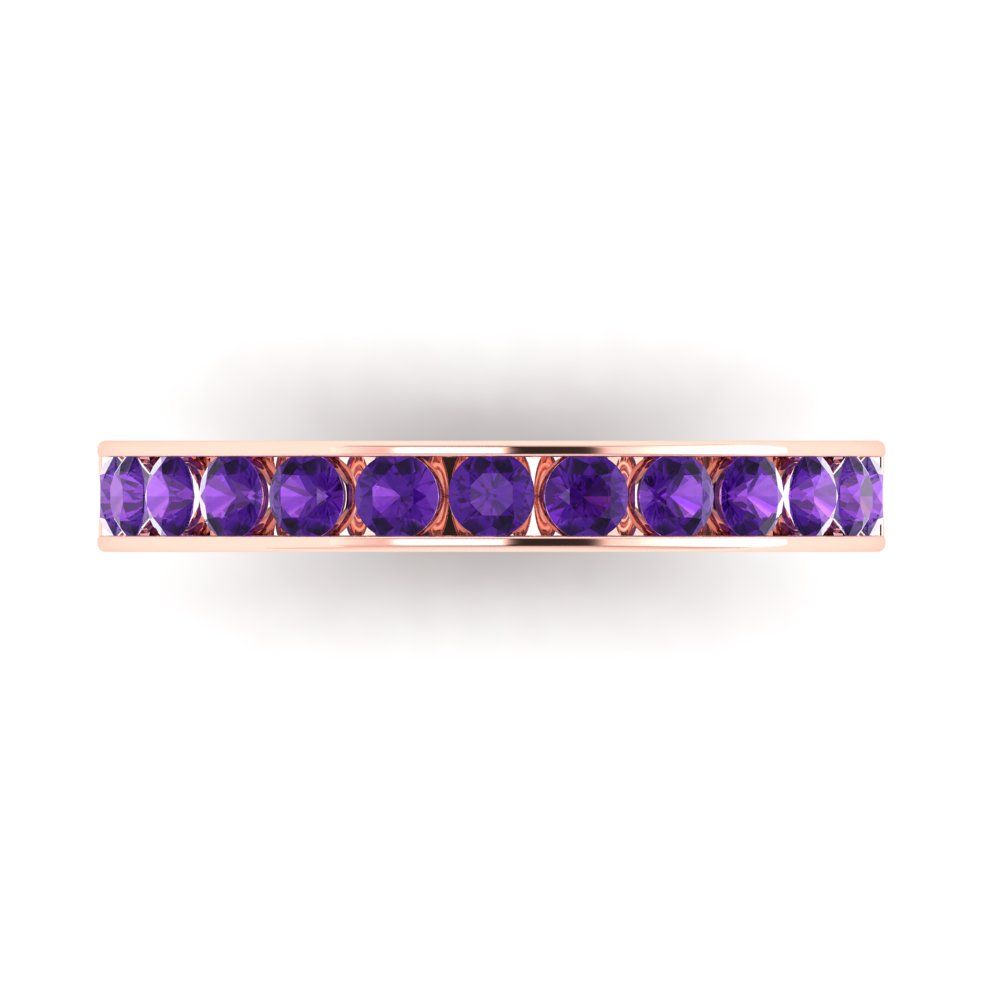 0.39 cttw Natural Amethyst Round Cut Rose Gold Eternity Wedding Band
