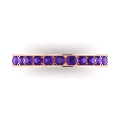 0.39 cttw Natural Amethyst Round Cut Rose Gold Eternity Wedding Band