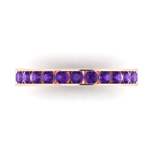 0.39 cttw Natural Amethyst Round Cut Rose Gold Eternity Wedding Band