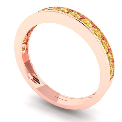 0.39 cttw Natural Citrine Round Cut Rose Gold Eternity Wedding Band