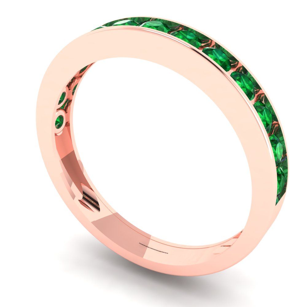 0.39 cttw Simulated Emerald Round Cut Rose Gold Eternity Wedding Band