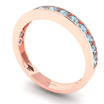 0.39 cttw Natural Swiss Blue Topaz Round Cut Rose Gold Eternity Wedding Band