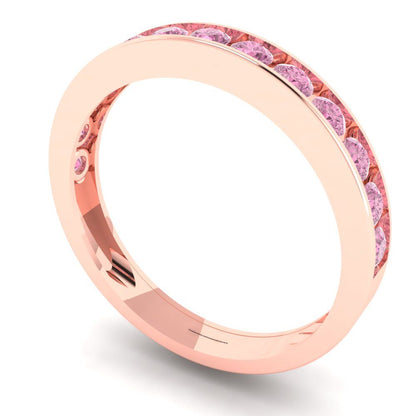 0.39 cttw Simulated Pink Diamond Round Cut Rose Gold Eternity Wedding Band