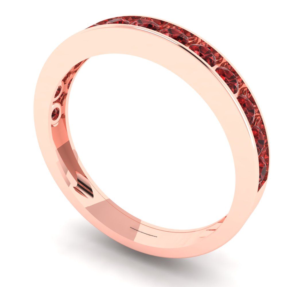 0.39 cttw Natural Garnet Round Cut Rose Gold Eternity Wedding Band