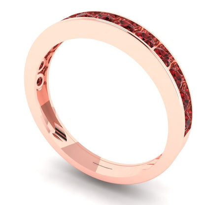0.39 cttw Natural Garnet Round Cut Rose Gold Eternity Wedding Band