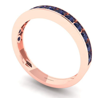 0.39 cttw Simulated Blue Sapphire Round Cut Rose Gold Eternity Wedding Band