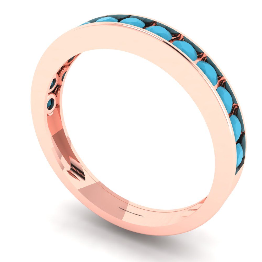 0.39 cttw Simulated Turquoise Round Cut Rose Gold Eternity Wedding Band