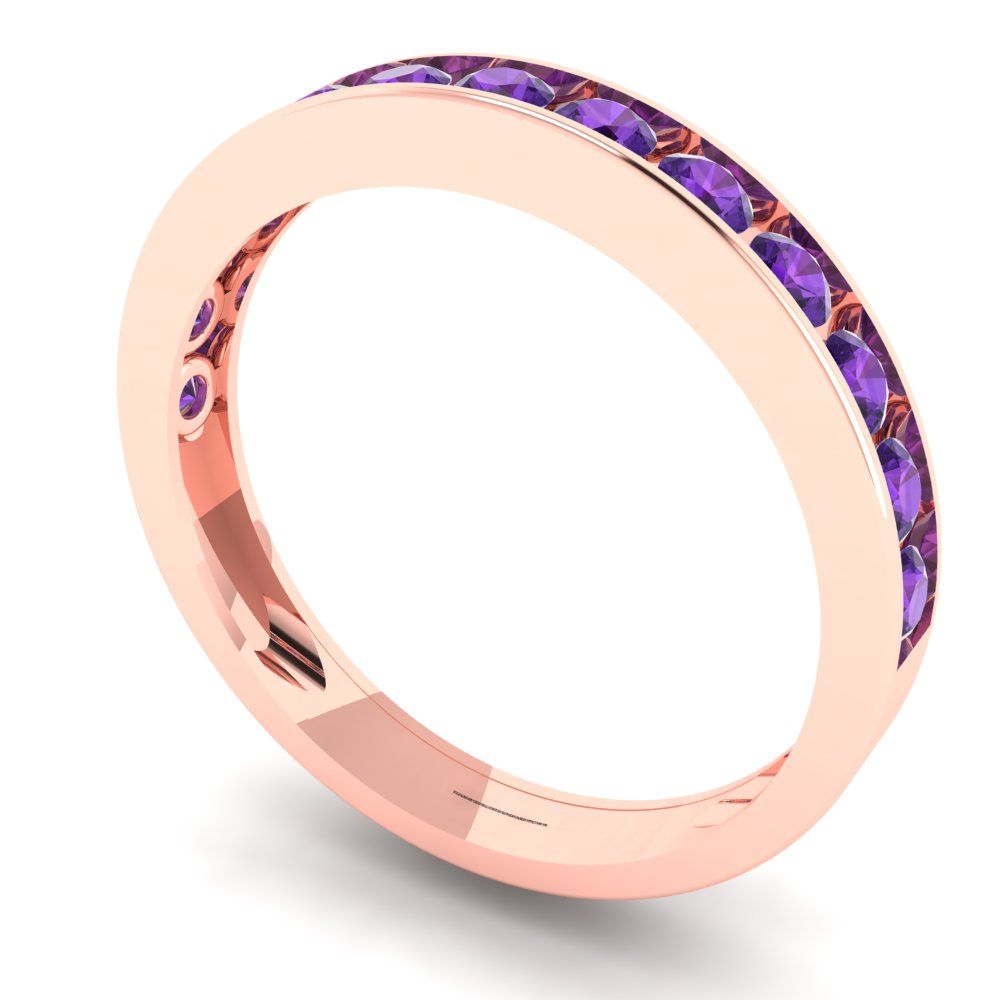 0.39 cttw Natural Amethyst Round Cut Rose Gold Eternity Wedding Band
