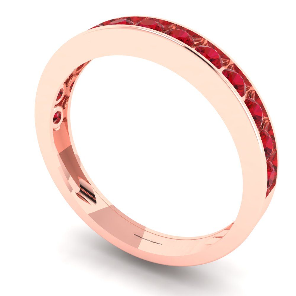 0.39 cttw Simulated Pink Tourmaline Round Cut Rose Gold Eternity Wedding Band