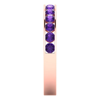 0.39 cttw Natural Amethyst Round Cut Rose Gold Eternity Wedding Band