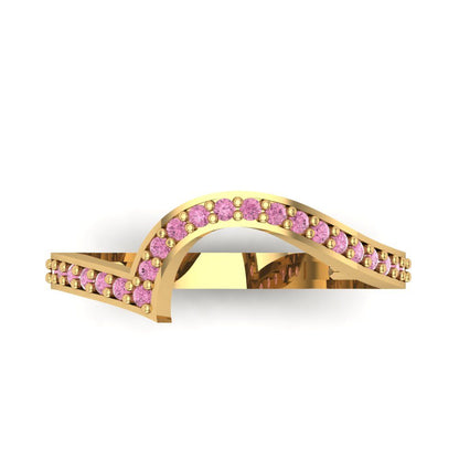 0.165 cttw Simulated Pink Diamond Round Cut Yellow Gold Eternity Wedding Band