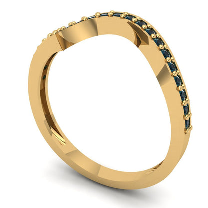 0.165 cttw Natural London Blue Topaz Round Cut Yellow Gold Eternity Wedding Band