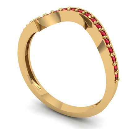0.165 cttw Simulated Ruby Round Cut Yellow Gold Eternity Wedding Band