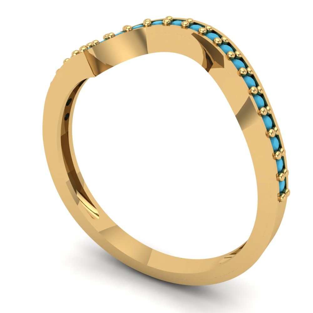 0.165 cttw Simulated Turquoise Round Cut Yellow Gold Eternity Wedding Band