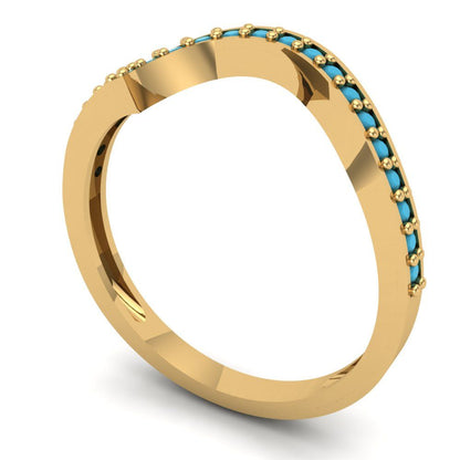 0.165 cttw Simulated Turquoise Round Cut Yellow Gold Eternity Wedding Band