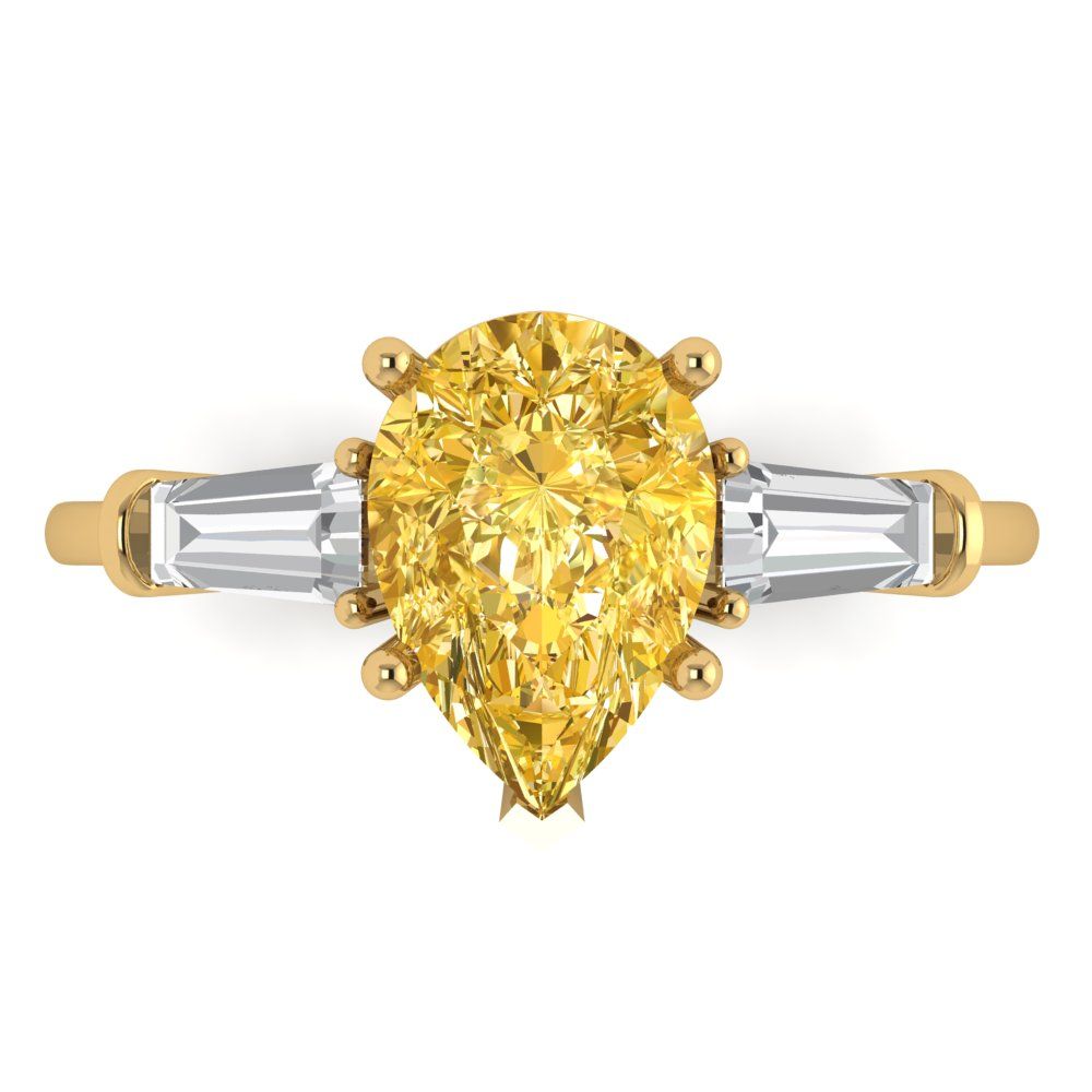 2.5 cttw Zirconia Simulated Yellow Diamond Three-Stone Engagement Ring - Solid Gold (VVS1, Pear Cut,10x7mm)