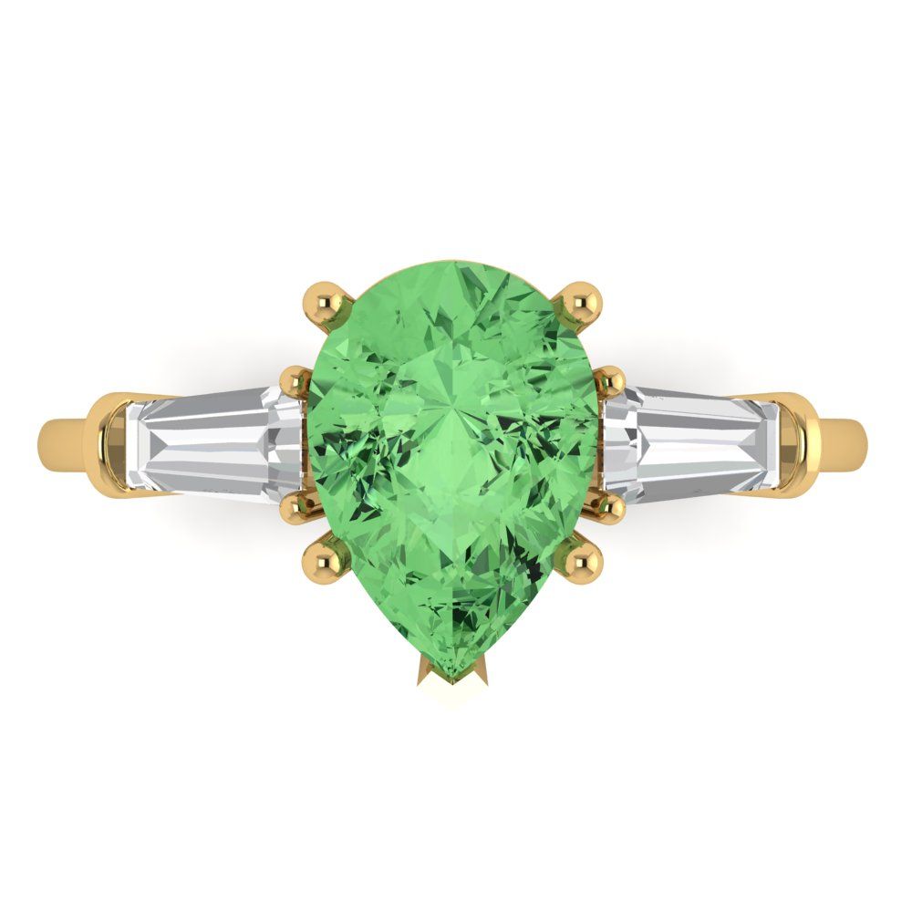 2.5 cttw Zirconia Simulated Green Diamond Three-Stone Engagement Ring - Solid Gold (VVS1, Pear Cut,10x7mm)